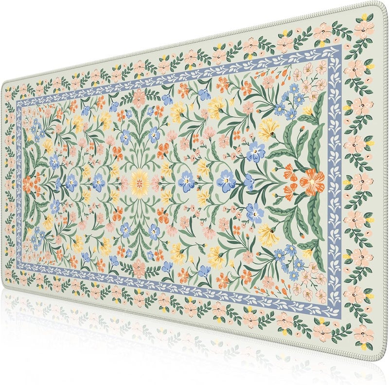 iCasso Desk Matt for Desktop, Desk Pad Mat, Green Floral Computer Mat for Keyboard and Mouse, XXL Large Mouse Pad, Anti-Slip Big Mousepad with Stitched Edges (Green) - Image 1